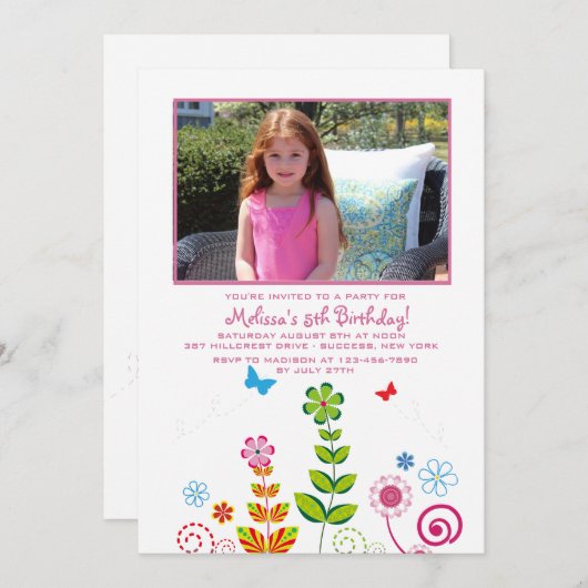 June Garden Photo Invitation Kaart (Voorkant / Achterkant)