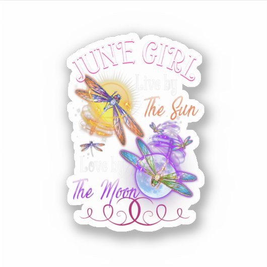 June Girl Lover Moon Dragonfly Funny Birthday Sticker (Voorkant)