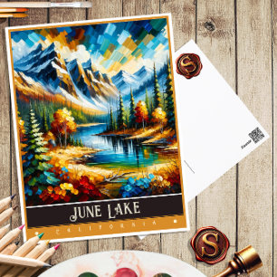 June Lake, Californië   Schilderij in vintage stij Briefkaart