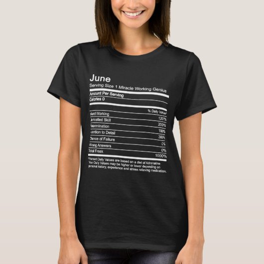 June Name Nutritional Facts T-shirt (Voorkant)