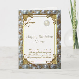 June Pearl Birthstone Birthday Card Kaart