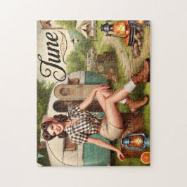 June Retro Zomer Kamperen Pin-Up Meisje Legpuzzel