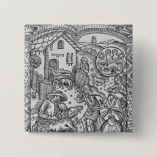 June, schaap shearing, Gemini Vierkante Button 5,1 Cm (Voorkant)