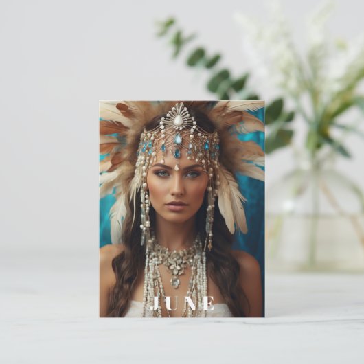 *~ JUNE Vrouw VERJAARDAG PARELS AP53 Boho Briefkaart (Staand voorkant)