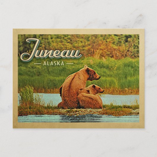 Juneau Alaska Beren Vintage Travel Briefkaart (Voorkant)