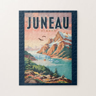 Juneau Alaska Gletsjer Illustratie Reis Kunst Vint Legpuzzel
