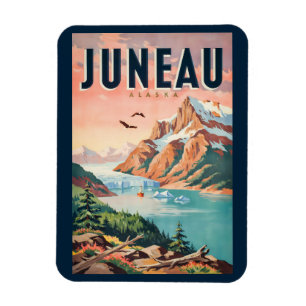 Juneau Alaska Gletsjer Illustratie Reis Kunst Vint Magneet