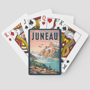 Juneau Alaska Gletsjer Illustratie Reis Kunst Vint Pokerkaarten