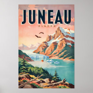 Juneau Alaska Gletsjer Illustratie Reis Kunst Vint Poster