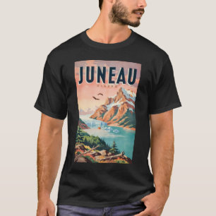 Juneau Alaska Gletsjer Illustratie Reis Kunst Vint T-shirt