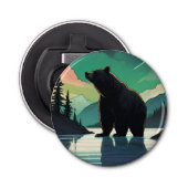 Juneau Alaska grizzly beer aurora noorderlicht Button Flesopener (Voorkant)