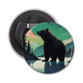 Juneau Alaska grizzly beer aurora noorderlicht Button Flesopener (Voorkant)