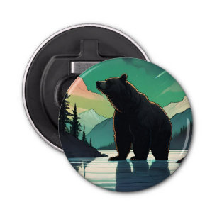 Juneau Alaska grizzly beer aurora noorderlicht Button Flesopener