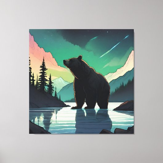 Juneau Alaska grizzly beer aurora noorderlicht Canvas Afdruk (Voorkant)