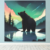 Juneau Alaska grizzly beer aurora noorderlicht Canvas Afdruk (Insitu (Houten vloer))