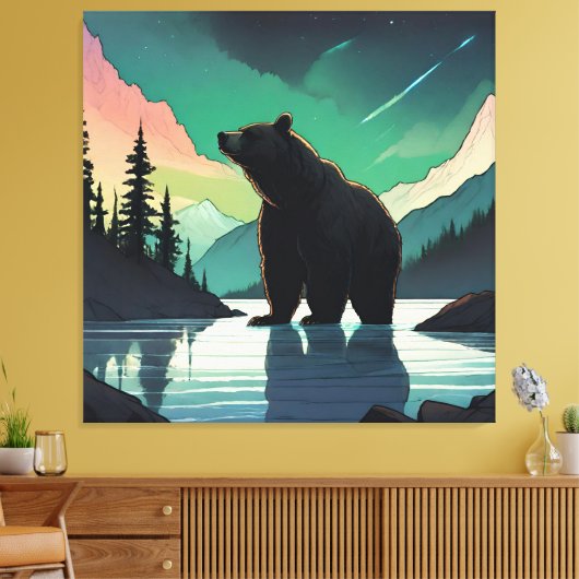 Juneau Alaska grizzly beer aurora noorderlicht Canvas Afdruk (Insitu (Woonkamer))