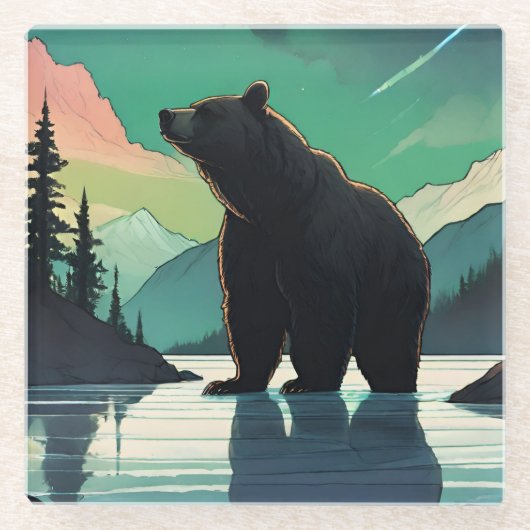 Juneau Alaska grizzly beer aurora noorderlicht Glazen Onderzetter (Voorkant)