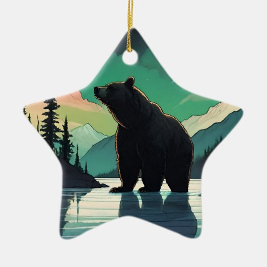 Juneau Alaska grizzly beer aurora noorderlicht Keramisch Ornament (Voorkant)