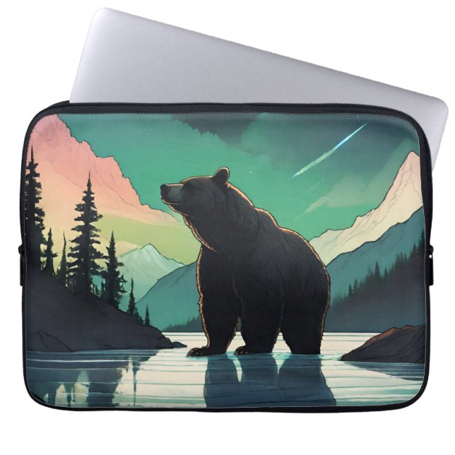 Juneau Alaska grizzly beer aurora noorderlicht Laptop Sleeve (Voorkant)