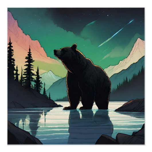 Juneau Alaska grizzly beer aurora noorderlicht Perfect Poster (Voorkant)