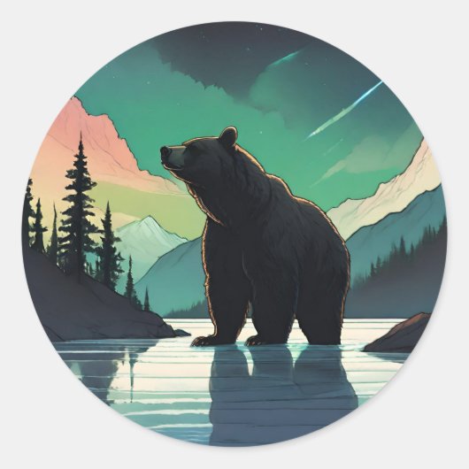 Juneau Alaska grizzly beer aurora noorderlicht Ronde Sticker (Voorkant)