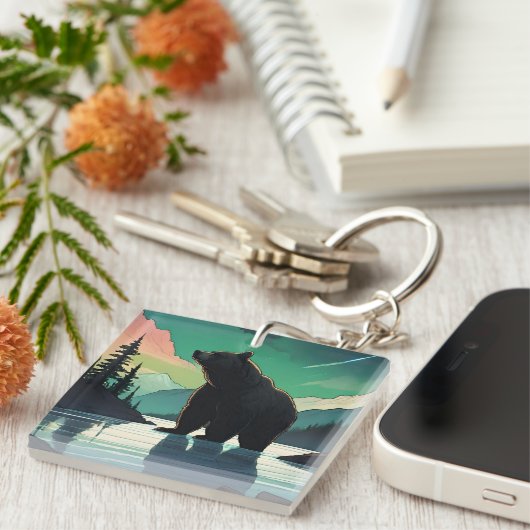 Juneau Alaska grizzly beer aurora noorderlicht Sleutelhanger (Voorkant Rechts)