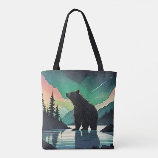 Juneau Alaska grizzly beer aurora noorderlicht Tote Bag (Achterkant)