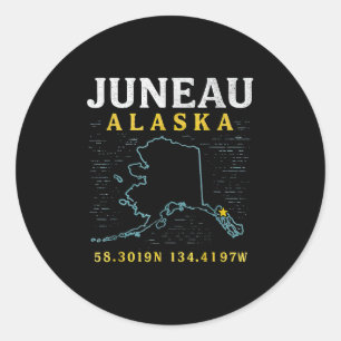 Juneau Alaska kaart coördinaten, reizen Ronde Sticker