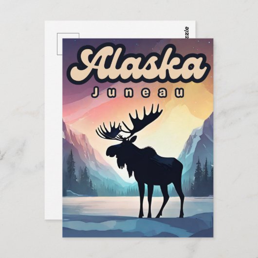 Juneau Alaska Moose Aurora Noorderlicht Natuur Briefkaart (Voorkant / Achterkant)