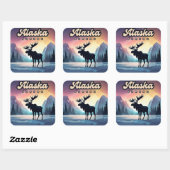 Juneau Alaska Moose Aurora Noorderlicht Natuur Vierkante Sticker (Vel)