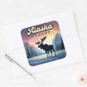 Juneau Alaska Moose Aurora Noorderlicht Natuur Vierkante Sticker (Envelop)