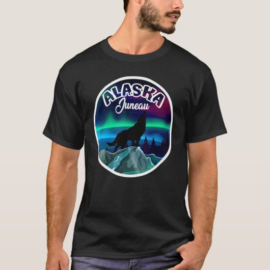 Juneau Alaska Noorderlicht Wolf T-shirt (Voorkant)