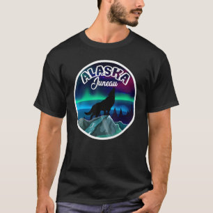Juneau Alaska Northern Lights Wolf T-shirt