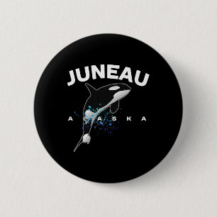 Juneau Alaska Orka Orka Walvis Kijken Kamperen V Ronde Button 5,7 Cm