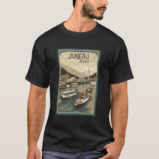 Juneau Alaska -Retro Reizen Poster Graphic T-shirt (Voorkant)