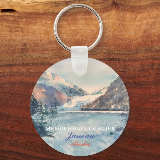 Juneau Alaska Waterverf Glacier Art Sleutelhanger (Voorkant)