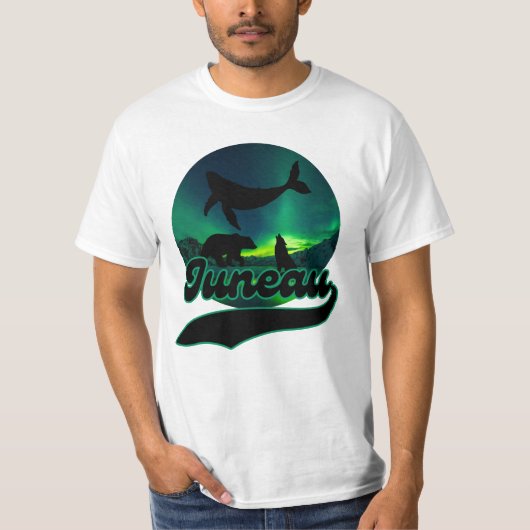 Juneau Alaska Whale Wolf Beer Aurora Northern AK T-shirt (Voorkant)