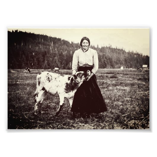  Juneau Dairy Woman met Koe Foto Afdruk (Voorkant)