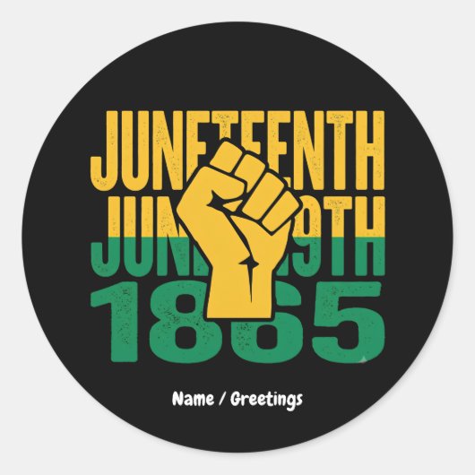 Juneteenth 1865 19 juni Grafisch ontwerp voor Zwar Ronde Sticker (Voorkant)