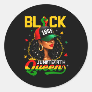 Juneteenth 1865 zwarte koningin afro meisje vrouwe ronde sticker