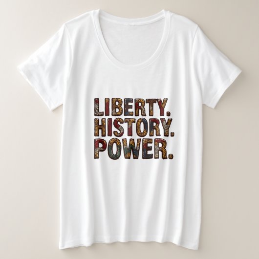 Juneteenth Afrikaanse stof patroon "Liberty. gesch Grote Maat T-shirt (Design voorkant)