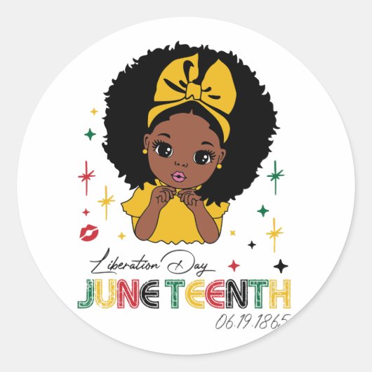 Juneteenth Afro Girl Black Woman Ronde Sticker (Voorkant)