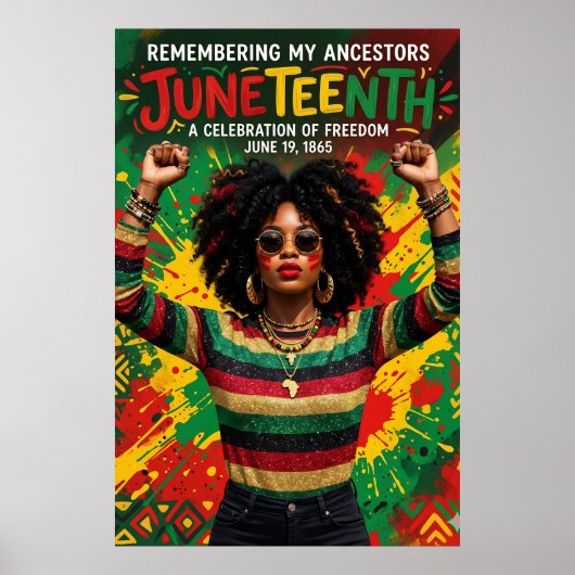 Juneteenth Afro-vrouw, Melanine Zwarte Meisje Poster (Voorkant)