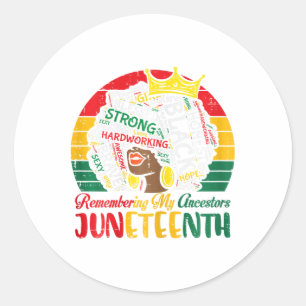 Juneteenth Afro Vrouw Onthoudt Voorouders Meisjes Ronde Sticker