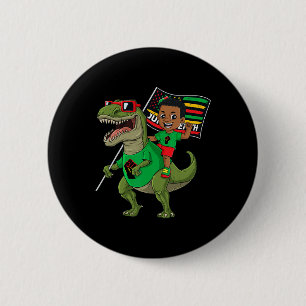 Juneteenth Black King Riding T Rex Dino Fun Boys K Ronde Button 5,7 Cm