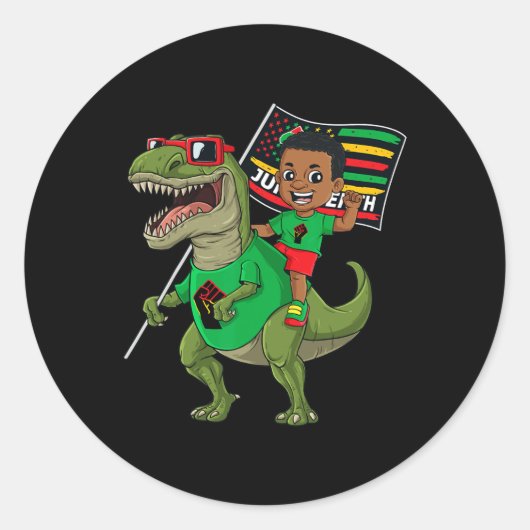 Juneteenth Black King Riding T Rex Dino Fun Boys K Ronde Sticker (Voorkant)
