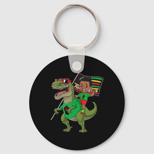 Juneteenth Black King Riding T Rex Dino Fun Boys K Sleutelhanger (Voorkant)