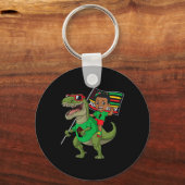 Juneteenth Black King Riding T Rex Dino Fun Boys K Sleutelhanger (Voorkant)