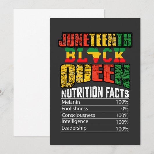Juneteenth Black Queen Nutrition Facts Kaart (Voorkant / Achterkant)