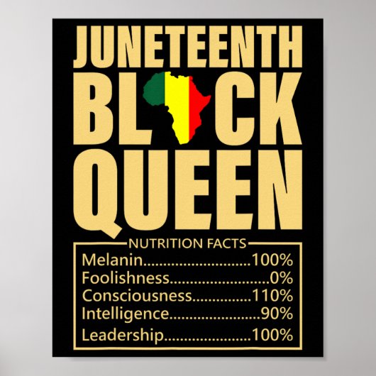 Juneteenth Black Queen Nutrition Feit Black Histo Poster (Voorkant)
